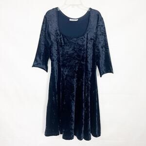 Jumping Joy 90s Y2K Vintage Crushed Velvet Navy Blue Dress Size S/M